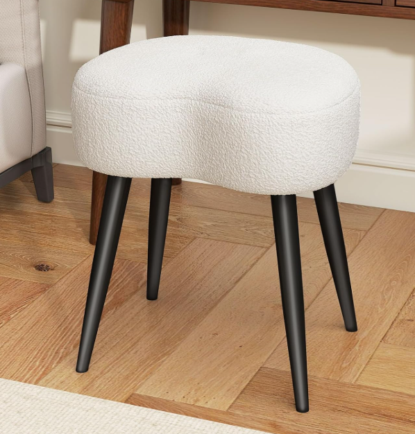 Teddy Fleece Upholstered Vanity Stool (Modern Minimalist Style)