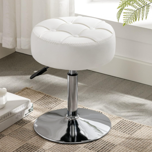 Height-Adjustable 360° Swivel Vanity Stool (White)