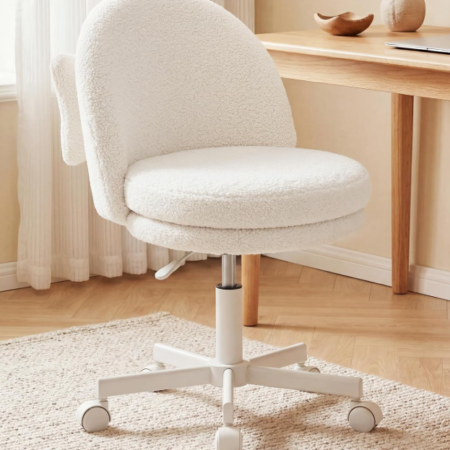 Comfortable Vanity Stool With Backrest, Wheels, And Adjustable Height