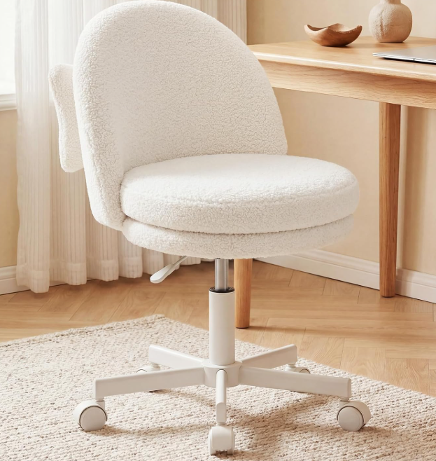Comfortable Vanity Stool With Backrest, Wheels, And Adjustable Height